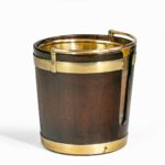 George III mahogany and brass-bound plate bucket handle down
