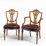 eight late Victorian Hepplewhite Revival mahogany dining chairs pair
