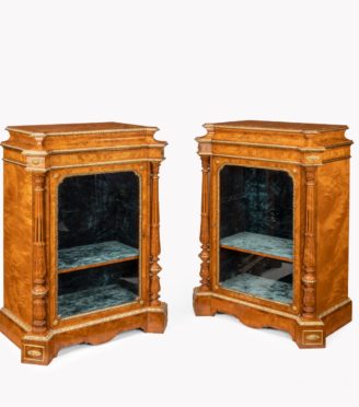 A pair of Victorian satinwood display cabinets attributed to Holland and Sons
