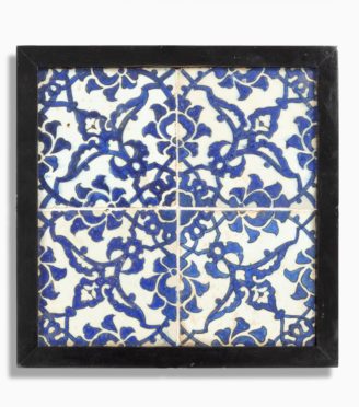 A panel of four square Ottoman Empire ‘Dome of the Rock’ tiles