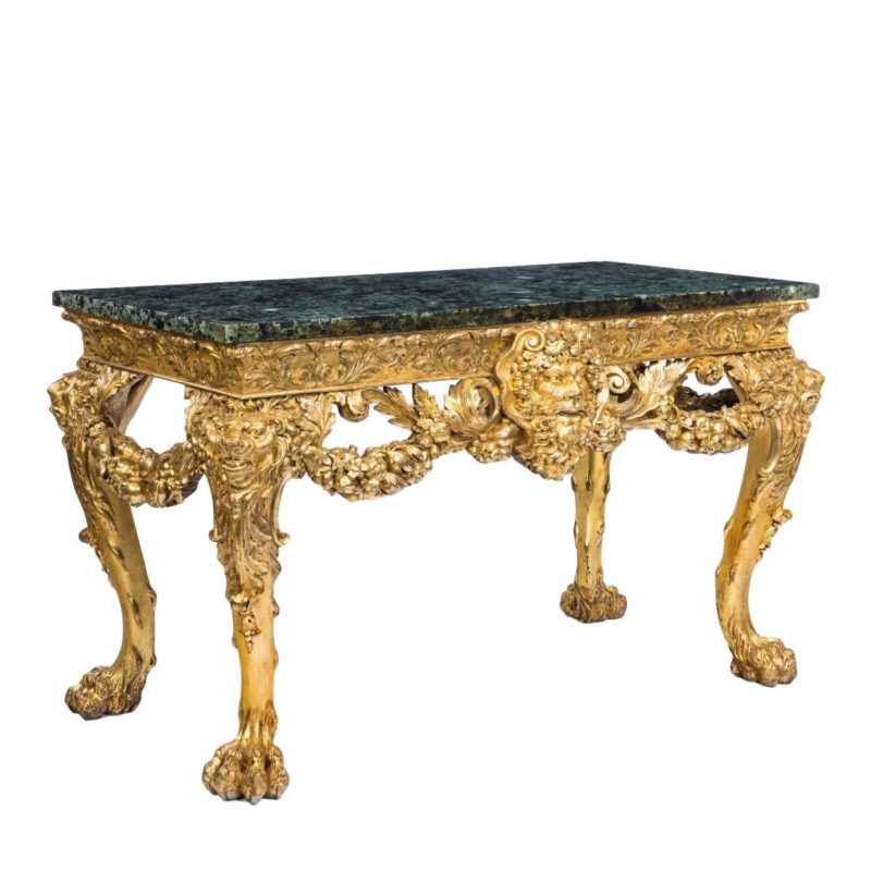 Victorian gilt wood console table in the manner of William Kent main