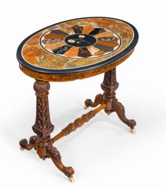 A mid-Victorian walnut and pietra dura table