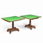 A companion pair of William IV flame-mahogany card tables open
