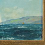 A pair of oil paintings of Clyde One Design yachts racing by Frank Henry Mason corner