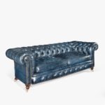 Victorian 2-seater leather Chesterfield sofa side