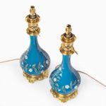 pair of French pate-sur-pate ceramic oil lamp