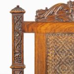 Indian throne chairs, carved with the arms of the Kingdom of Travancore details