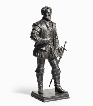 A bronze model of Sir Francis Drake, by Herbert H Cawood, dated 1944