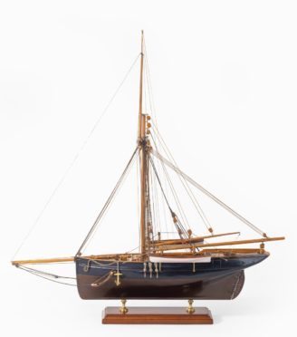 A shipyard model of a gaff-rigged Newhaven Smack