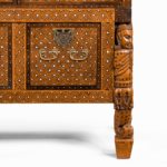 An Indo-Portuguese rosewood, teak and ebony contador base drawer detail