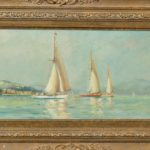 A pair of oil paintings of Clyde One Design yachts racing by Frank Henry Mason details