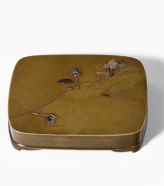 A small Meiji period mixed metal box by Tadakazu,