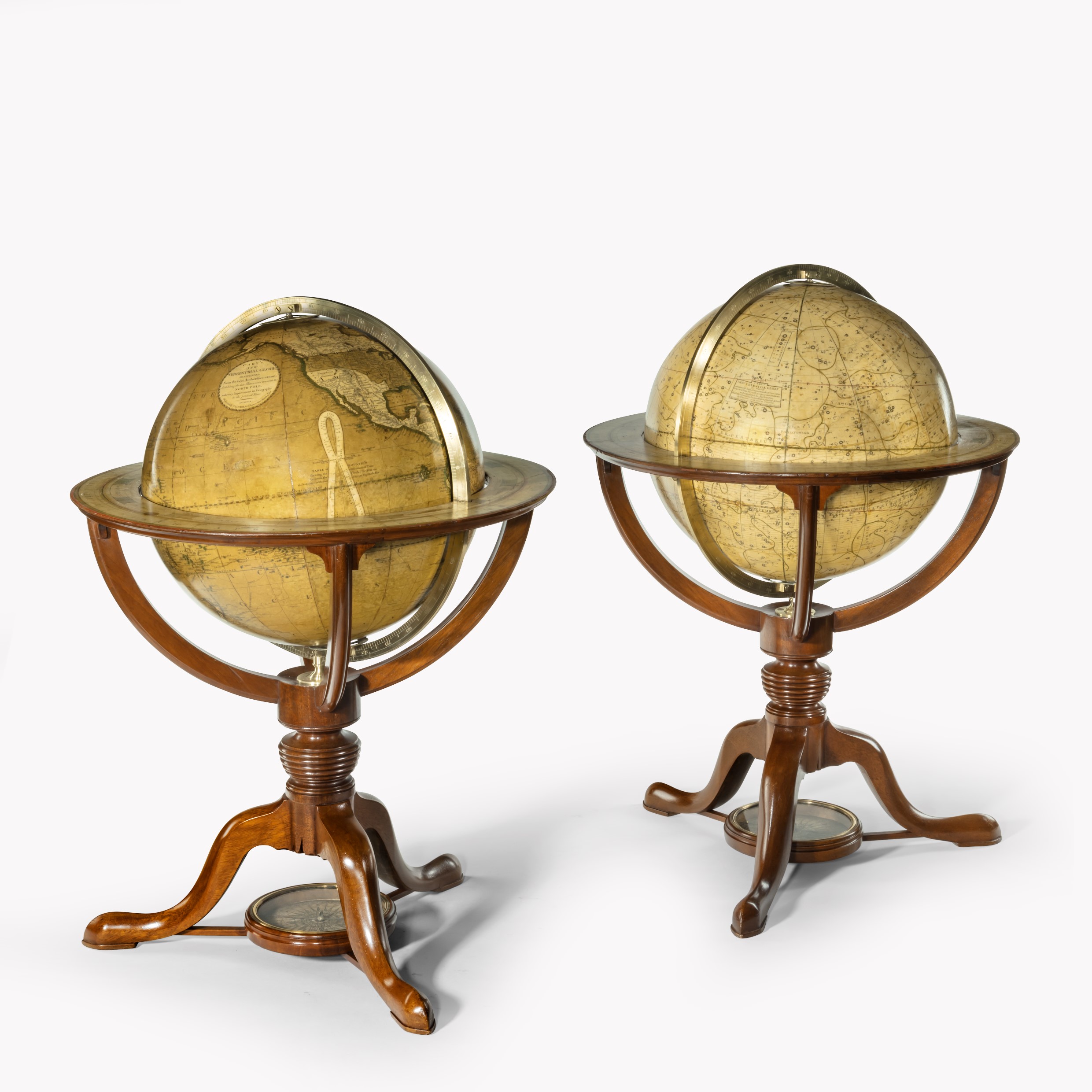 pair 12 inch table globes by G & J Cary dated