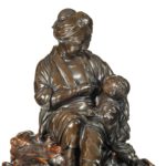 Meiji period bronze sculpture of mother and son by Atsuyosh close up