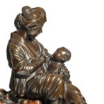 Meiji period bronze sculpture of mother and son by Atsuyosh close up right