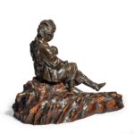 Meiji period bronze sculpture of mother and son by Atsuyosh rear