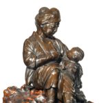 Meiji period bronze sculpture of mother and son by Atsuyosh close up