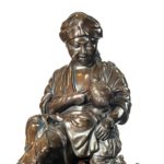 Meiji period bronze sculpture of mother and son by Atsuyosh close up front