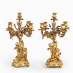 A pair of fine Napoleon III ormolu 5-branch candelabra,