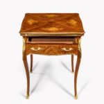 kingwood marquetry envelope card table open drawer