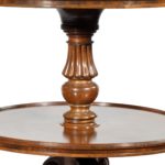 A William IV two tier mahogany table attribruted to Gillows, with two circular shelves, the top one with a dished edge, supported on a reeded and turned baluster column