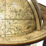 A 12 inch celestial table globe by Harris and Son, the horizon ring, with the original papers, set on four turned mahogany legs, the label stating ‘Improved Celestial Globe, the Stars laid down to the Year 1820. The days for the Average of the leap Years for 50 Years to come, by T Harris & Son, Opticians etc and by Henry Gardner, Opticians etc, Belfast, Published Janry 1st 1814