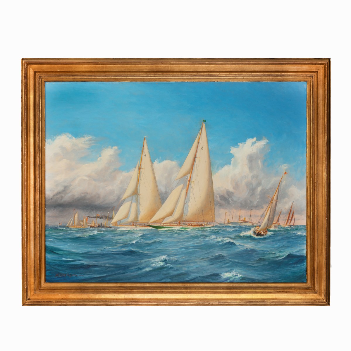 A rare painting by Harold Wyllie of 1930 America’s Cup racing off Newport, Rhode Island