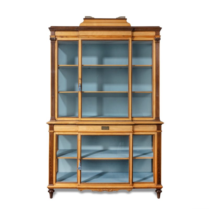 A fine late Victorian Douglas fir, cherry and laburnum display cabinet from Cowden Castle