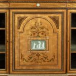 Victorian satinwood breakfront side cabinet Wedgwood plaques attributed to Dyer and Watts door detail