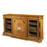 A Victorian satinwood breakfront side cabinet full image angle