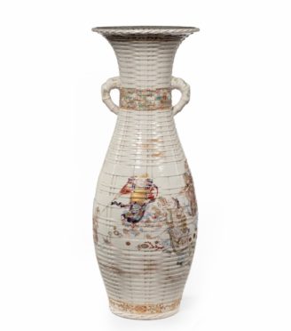 A large Meiji period Satsuma earthenware floor vase