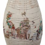 large Meiji period Satsuma earthenware floor vase main details