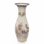 large Meiji period Satsuma earthenware floor vase sides