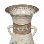 A large Meiji period Satsuma earthenware floor vase rim detail
