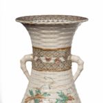 A large Meiji period Satsuma earthenware floor vase rim details