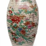 A large Meiji period Satsuma earthenware floor vase details
