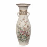 A large Meiji period Satsuma earthenware floor vase details back