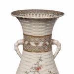A large Meiji period Satsuma earthenware floor vase details back rim