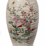 A large Meiji period Satsuma earthenware floor vase detail