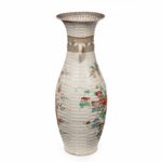 A large Meiji period Satsuma earthenware floor vase details side