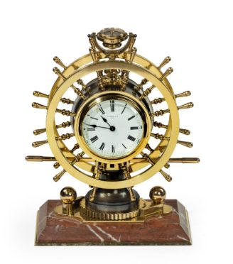 A Victorian brass novelty clock by Elkington & Co