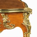 close up of Louis XV-style mahogany bureau plat after a model by Jacques B. Dubois, from the estate of Phyllis McGuire