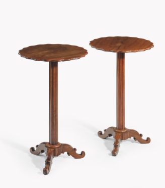 A pair of Italian solid olive wood side tables