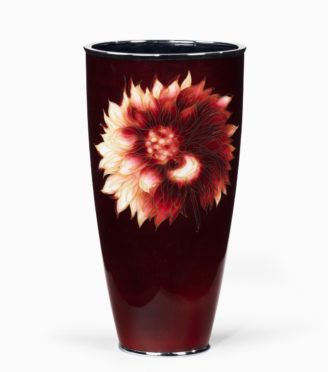 Mian Image for - A Showa period red gin-bari trumpet vase by Ando