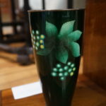 A Showa period green gin-bari trumpet vase by Ando