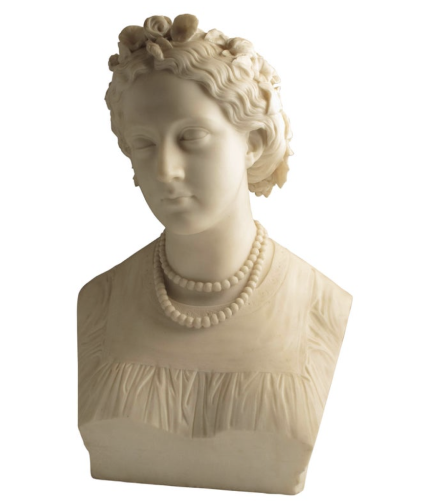 An Exceptional marble portrait bust of the diarist and traveller Ellen Hall by the sculptor John Adams-Acton, executed in Rome in 1864