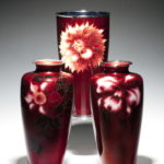 A Showa period red gin-bari trumpet vase by Ando