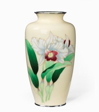 A Showa period tall cream ground cloisonne vase