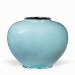 A large bulbous blue Japanese cloisonné vase back