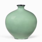 back Showa period green ground cloisonne vase